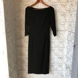 (SOLD) Vintage Italian Black Wool Boatneck Midi Dress